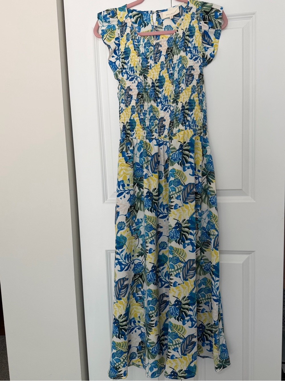 MELLODAY Women's Blue & Yellow Floral Smocked Maxi Dress